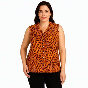 Selene Sport Size 2X Sleeveless Leopard Print Blouse